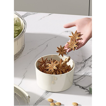 Cutie de Depozitare pentru Alimente, Cyrax, cu 6 Compartimente, pentru Condimente, Fructe, Legume, cu Manere de Prindere, Rotativa 360 de Grade, Inchidere Ermetica, 32x10 cm, Alba