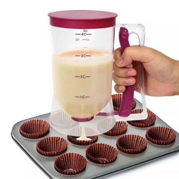 Dispenser de Aluat pentru Prajituri, Cyrax, din Plastic, Maner cu Arc, 900 ml, 18.5 x 11 cm, Rosu