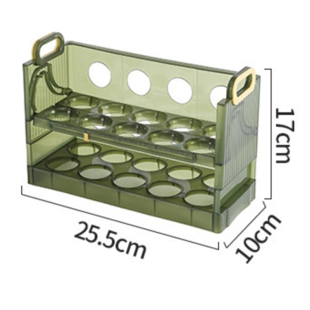 Suport Organizator pentru Oua, Cyrax, pentru Frigider, Verde transparent, Capacitate 20 oua, Doua straturi, cu Data de Expirare, 25.5x10x17 cm
