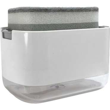 Dozator Cyrax, Dispenser 2 in 1 pentru Detergent Lichid de Vase sau pentru Obiecte Sanitare cu Suport pentru Burete de Bucatarie , 8.6 x 14.5 x 10 cm, capacitate 300 ml, alb