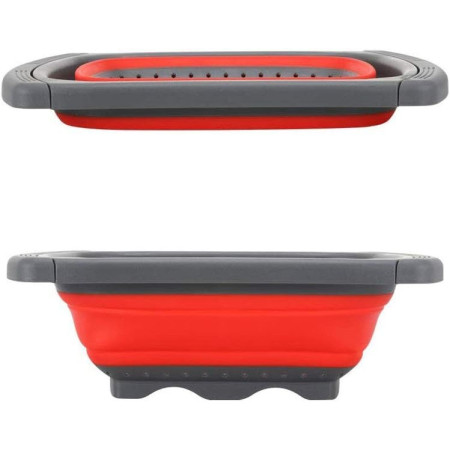 Cos de Scurgere Retractabil pentru Chiuveta, Cyrax, cu Filtru, pentru Fructe si Legume, de Uz Casnic, 39x12 cm, Design Extensibil pana la 61 cm, cu Manere de Prindere, Rosu