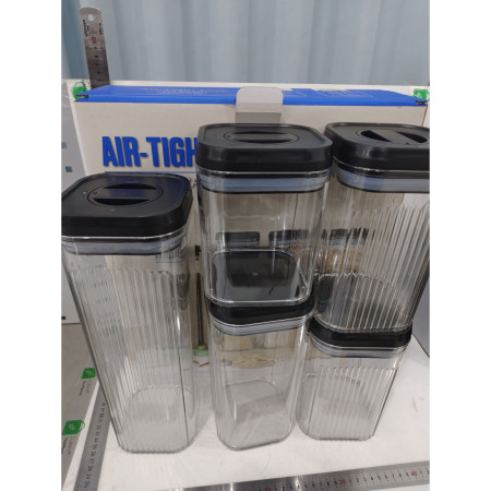 Cutii de Depozitare Alimente, Cyrax, Set din 5 Cutii de tip Container, Recipiente pentru Cereale in Bucatarie,  Transparente cu Capac Negru