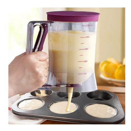 Dispenser de aluat pentru prajituri Cyrax, Batter Dispenser, din plastic, maner cu arc, 900 ml, usor de manipulat si utilizat, Mov