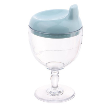 Pahar din Plastic Transparent cu Picior, Cyrax, pentru Copii, 14 x 7.7 cm, cu Cioc Antiscurgere, + 3 Ani, Fara Maner, Albastru