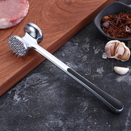 Ciocan pentru snitele si carne Cyrax, din aliaj de zinc, maner antialunecare, doua capete, 22 cm, argintiu