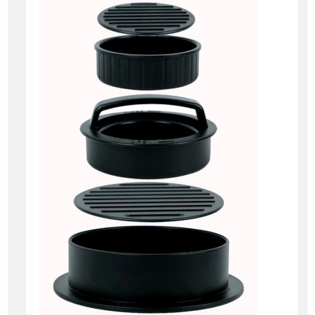 Cyrax Presa dubla pentru hamburgeri 3 in 1, forma si presa, cu maner, usor de curatat si folosit, 13x13x7 cm, fara lipire, neagra