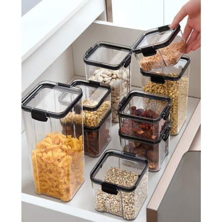 Set 4 Recipiente din Plastic, Cyrax, pentru Alimente/Obiecte, Inchidere Ermetica, 1 x 460 ml, 2 x 700 ml, 1 x 1300 ml, Transparent