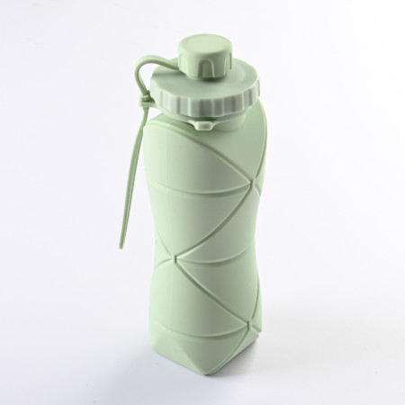 Sticla de apa pliabila Cyrax, din silicon,reutilizabila, rezistenta la temepreturi ridiate, usor de depozitat si carat, 22 x 7.8 cm, 600 ml, verde