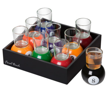 Set 9 pahare de shot Cyrax, cu suport tip bila de biliard, detasabil, 30 ml, din sticla, 17 x 17 x 10 cm, multicolor