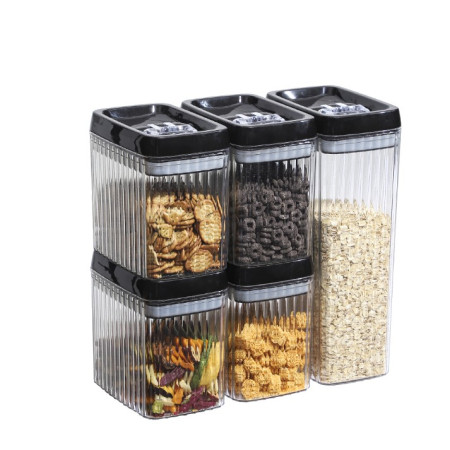 Set 5 Recipiente din Plastic, Cyrax, pentru Alimente/Obiecte, Inchidere Ermetica, Textura Ondulata, 4 x 1.5l, 1 x 3.3 l, Transparent