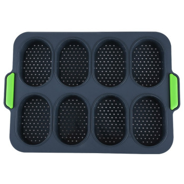 Forme de Silicon pentru Copt, Cyrax, 8 Forme Ovale, pentru Paine si Prajituri, 34.5 x 23.8 x 2.5 cm, Negru/Verde