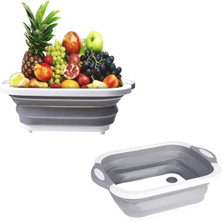 Tocator Multifunctional, Cyrax, 2 in 1, cu Cos pentru Spalat si Scurgere Alimente, 480 g, Pliabila, Gri