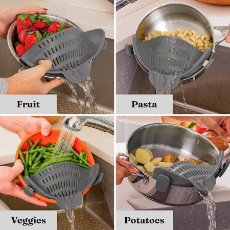 Strecurator Filtru pentru Vase, Cyrax, din Silicon Rezistent la Temperaturi Inalte, Universal, Paste, Legume, Fructe, 23x12.5x6.7 cm, Gri