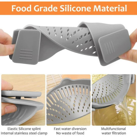 Strecurator Filtru pentru Vase, Cyrax, din Silicon Rezistent la Temperaturi Inalte, Universal, Paste, Legume, Fructe, 23x12.5x6.7 cm, Gri