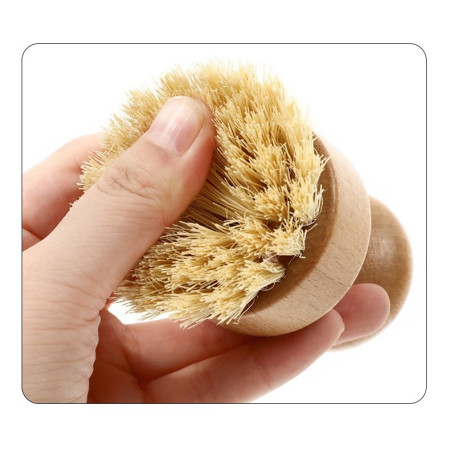 Perie de Curatat Vase si Alimente, Cyrax, din Lemn de Bambus, 8 x 5 cm, Perie din Sisal, Maro