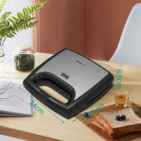 Sandwich Maker Cyrax, 24 x 23.5 cm, cu forme de triunghi si patrat, Cablu 80 cm, Material Interior Antiaderent, Inoxidabil, Maner Izolat Termic, 750W, 220 V, gri