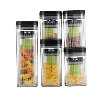 Cutii de Depozitare Alimente, Cyrax, Set din 10 Cutii de tip Container, Recipiente pentru Cereale in Bucatarie,  Transparente cu Capac Negru