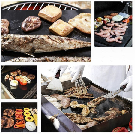 Set 4 Folii Antiaderente din Teflon, Cyrax, Multifunctionale, Rezistente la Apa si Temperaturi Ridicate, pentru Gratar, Cuptor, BBQ Grill, 40x33 cm, Negru