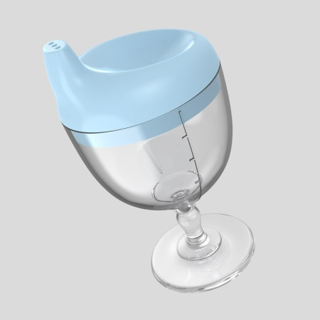 Pahar din Plastic Transparent cu Picior, Cyrax, pentru Copii, 14 x 7.7 cm, cu Cioc Antiscurgere, + 3 Ani, Fara Maner, Albastru