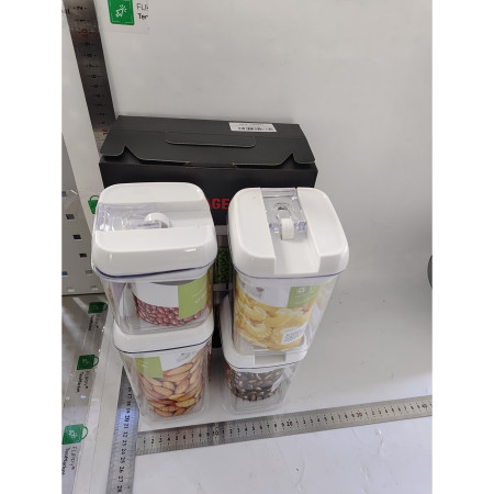 Cutii de Depozitare Alimente, Cyrax, Set din 4 Cutii pentru Condimente in Bucatarie, Cutii de tip Container, Diferite Dimensiuni, cu Capac Ermetic, din Plastic PP, Transparent