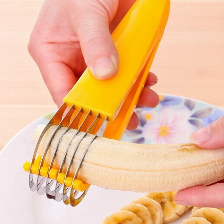 Feliator pentru Alimente, Cyrax, Accesoriu pentru Bucatarie, Cutit pentru Legume si Fructe, Model Banana, Ergonomic, 17.5x5x4 cm, Galben