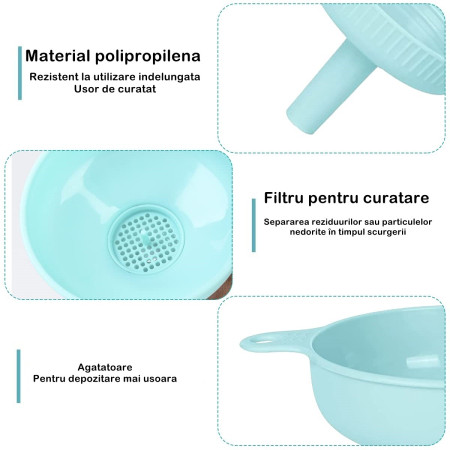 Palnie din plastic 3 in 1 Cyrax, doua dimensiuni de scurgere, cu filet si filtru, diametru scurgere 5.4 cm, 11.5 x 16.7 cm, albastru