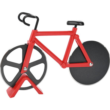 Cutit pizza creativ Cyrax, in forma de bicicleta, cu suport pentru cutit, 19 x 12.5 cm, otel/PP, negru