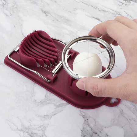 Feliator multifunctional Cyrax pentru oua, mozzarela, fructe, 2 forme de feliere, agatatoare, 20 cm, Visiniu