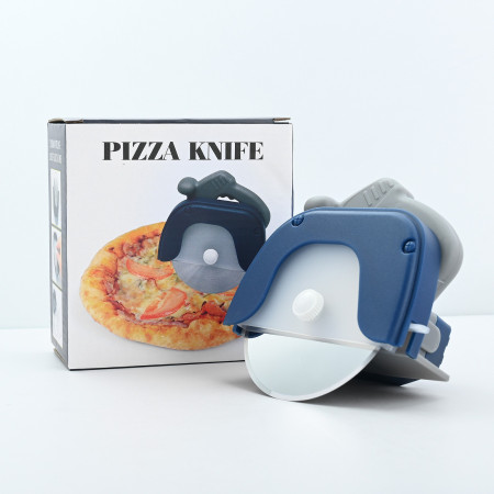 Cutit circular pentru pizza Cyrax, 11.5 x 12.5 cm, otel inoxidabil si plastic, capc protectie lama, albastru