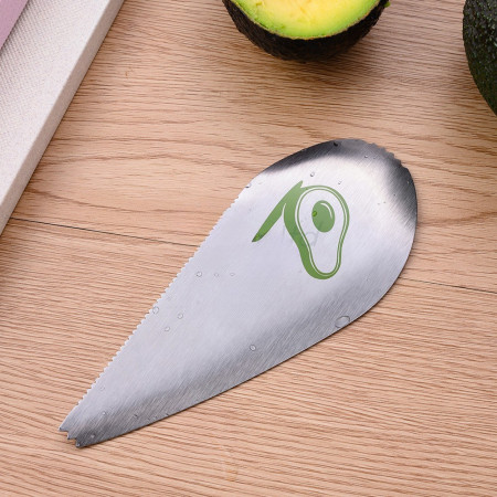 Taietor special pentru avocado Cyrax, 3 in 1, forma curbata, zimti pentru apucare si taiere, din otel inoxidabil, 15 x 6 cm, gri
