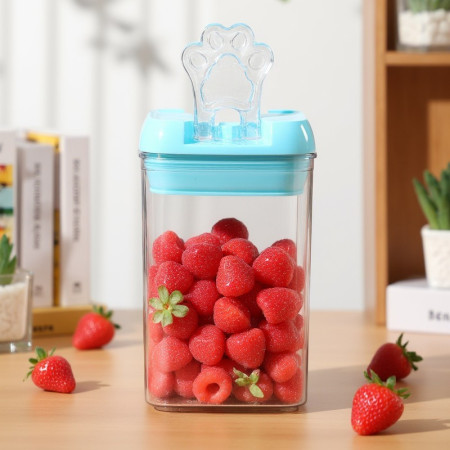 Cutie de Depozitare Alimente, Cyrax, 0.8L, Capac Albastru, din PP+PET, Inchidere Ermetica, 10 x 10 x 15.5 cm, Transparent