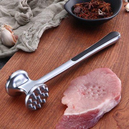 Ciocan pentru snitele si carne Cyrax, din aliaj de zinc, maner antialunecare, doua capete, 22 cm, argintiu