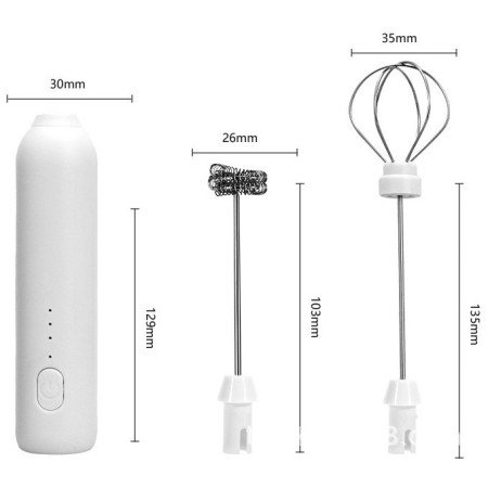 Mixer Spuma Lapte, Cyrax, Electric cu Incarcare USB, Bauturi Calde/Reci, Maner Izolat Termic, Otel Inoxidabil, pentru Latte, Ciocolata Calda, Cappuccino, Frappe, Usor de Folosit, 2 Accesorii, Alb