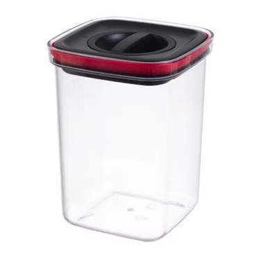 Cutie de Depozitare Alimente, Cyrax, Cutie de tip Container, Recipient pentru Cereale in Bucatarie, 11.5 x 11.5 x 15 cm, volum 1200 ml, Transparenta cu Capac Negru