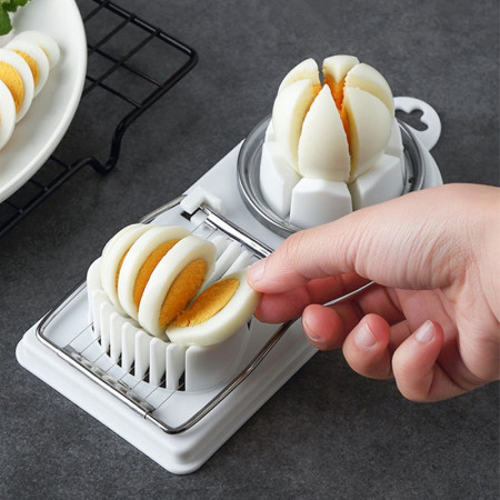 Feliator multifunctional Cyrax pentru oua, mozzarela, fructe, 2 forme de feliere, agatatoare, 20 cm, Alb