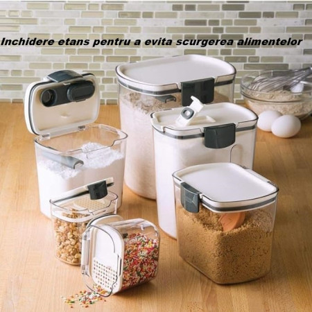 Set 4 Recipiente Depozitare Alimente,  Cyrax, pentru Organizare Bucatarie, cu Inchidere Ermetica, Transparent, Plastic fara BPA, Compatibile cu Masina de Spalat Vase, Diferite Dimensiuni, 350 ml, 1300 ml, 2700 ml, 4600 ml