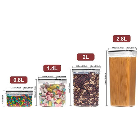 Cutii de depozitare alimente, Cyrax, Set din 7 Cutii pentru Condimente, Cereale, Cutii pentru Bucatarie, din Plastic PP, Cutii Alimentare, Diferite Dimensiuni, Transparente