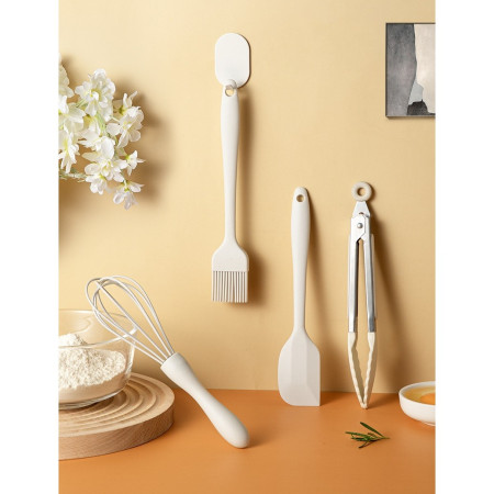Set 5 Ustensile de Bucatarie, Cyrax, din Silicon+Inox, Termorezistente, Antiaderente, 28 x 26 x 2 cm, Alb Maro