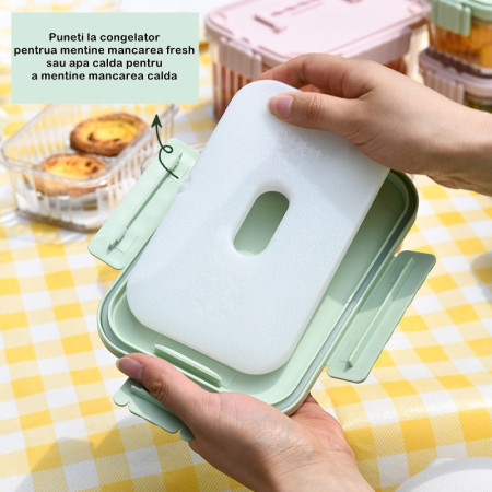 Caserola portabila pentru mancare fresh Cyrax, 1500 ml, 2 furculite,10 x 13.5 x 20 cm, 2 capace detasabile pentru congelator, etans, spatiu pentru tacamuri, maner, material plastic, rezistent la temperaturi ridicate, transparent