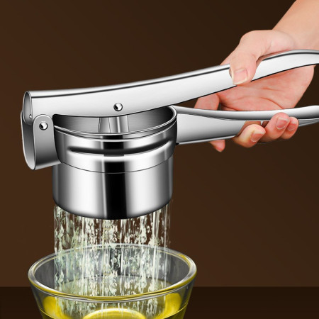 Presa Storcator pentru Fructe si Legume, Cyrax, Zdrobitor Manual, Inox, 3 Discuri Interschimbabile, Usor de Stors si de Curatat, Ergonomic, 26.5 x 9.8 x 9.5 cm Argintiu
