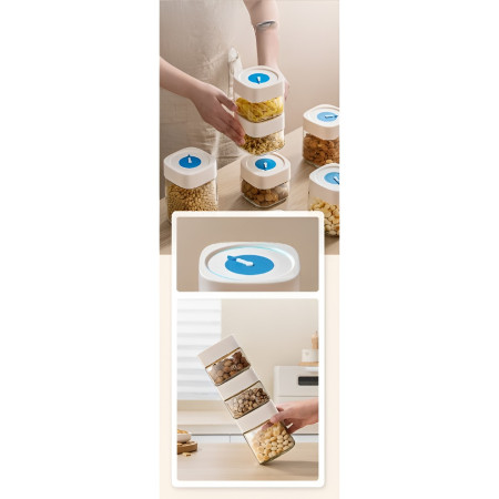 Borcan din Sticla de Inalta Calitate, Cyrax, Capac Ermetic, Uz Casnic, Depozitarea Condimentelor sau a Alimentelor Umede si Uscate, 500 mL, 10x10x9 cm, Alb