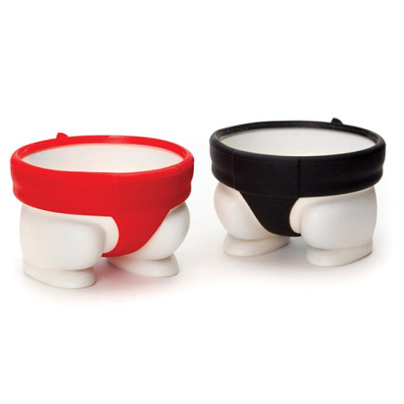 Set 2 Suporturi pentru Oua Fierte, Cyrax, Model Sumo, din Silicon si PP, Multicolor