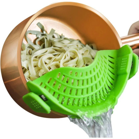 Strecurator Filtru pentru Vase, Cyrax, din Silicon Rezistent la Temperaturi Inalte, Universal, Paste, Legume, Fructe, 23x12.5x6.7 cm Verde