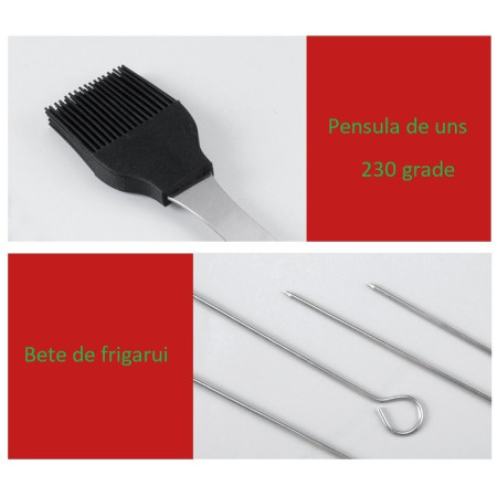 Set 18 Ustensile pentru Gratar, Cyrax, din Otel Inoxidabil, Geanta Oxford, Argintiu