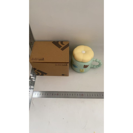 Cana pentru Copii, Cyrax, din Portelan, print Figurine Animalute, Model CUTE, Cana cu Capac, Ceasca pentru Cafea, Ceai, 400ml Albastru deschis