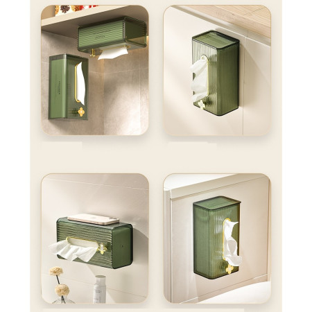 Cutie suport servetele eleganta Cyrax, cu montare pe perete sau dulap, material plastic dur, 21.3 x 8.7 x 12 cm, verde