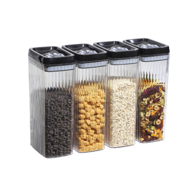 Set 4 Recipiente din Plastic, Cyrax, pentru Alimente/Obiecte, Inchidere Ermetica, Textura Ondulata, 4 x 3.3 l, Transparent
