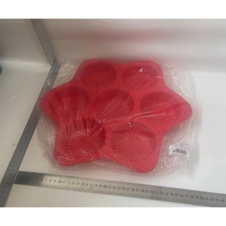 Forme de Silicon pentru Copt, Cyrax, 7 Forme Rotiunde, pentru Burgeri si Prajituri, 38.5 x 4 cm, Rosu