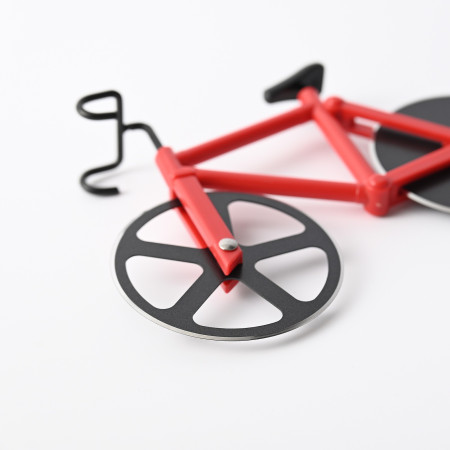 Cutit pizza creativ Cyrax, in forma de bicicleta, cu suport pentru cutit, 19 x 12.5 cm, otel/PP, negru