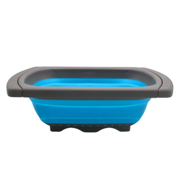 Cos de Scurgere Retractabil pentru Chiuveta, Cyrax, cu Filtru, pentru Fructe si Legume, de Uz Casnic, 39x12 cm, Design Extensibil pana la 61 cm, cu Manere de Prindere, Albastru